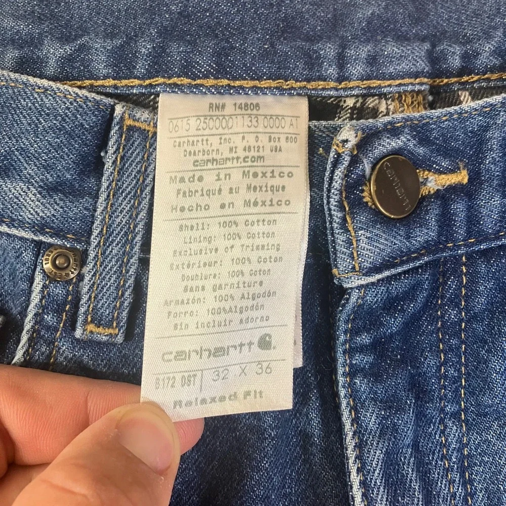 Carhartt B172 DST Mens 32x36 Flannel Lined Relaxed Fit Jeans Dark Blue Denim